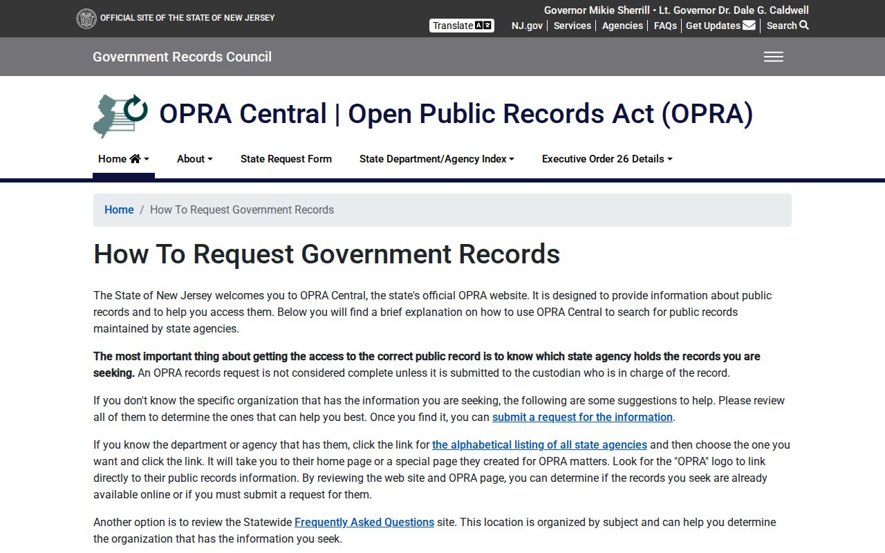 Paterson residents directory reference to New Jersey OPRA request guidance