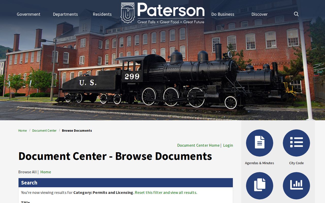 Paterson street directory reference to the city permit document center