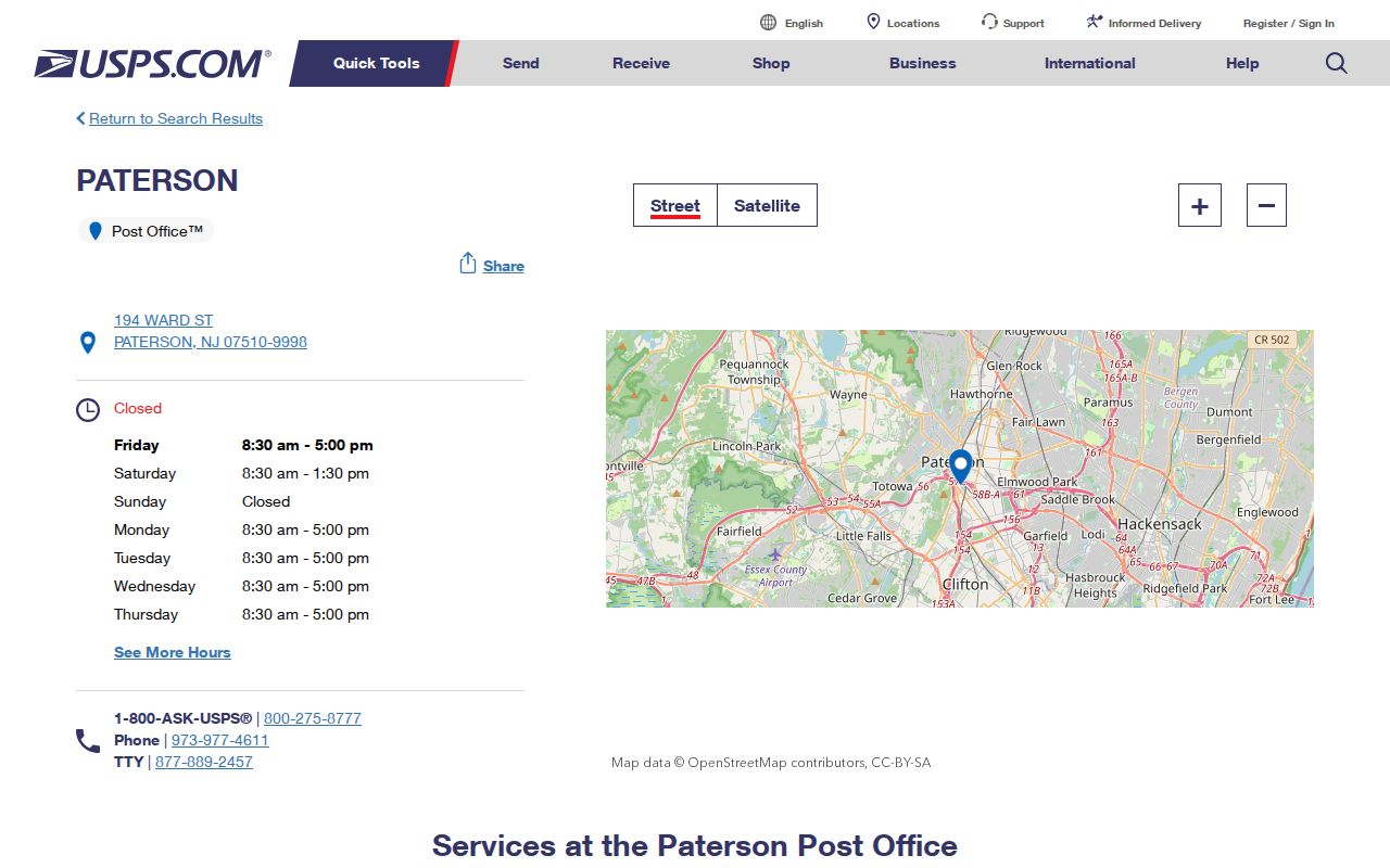Paterson ZIP code directory view of the Main Post Office